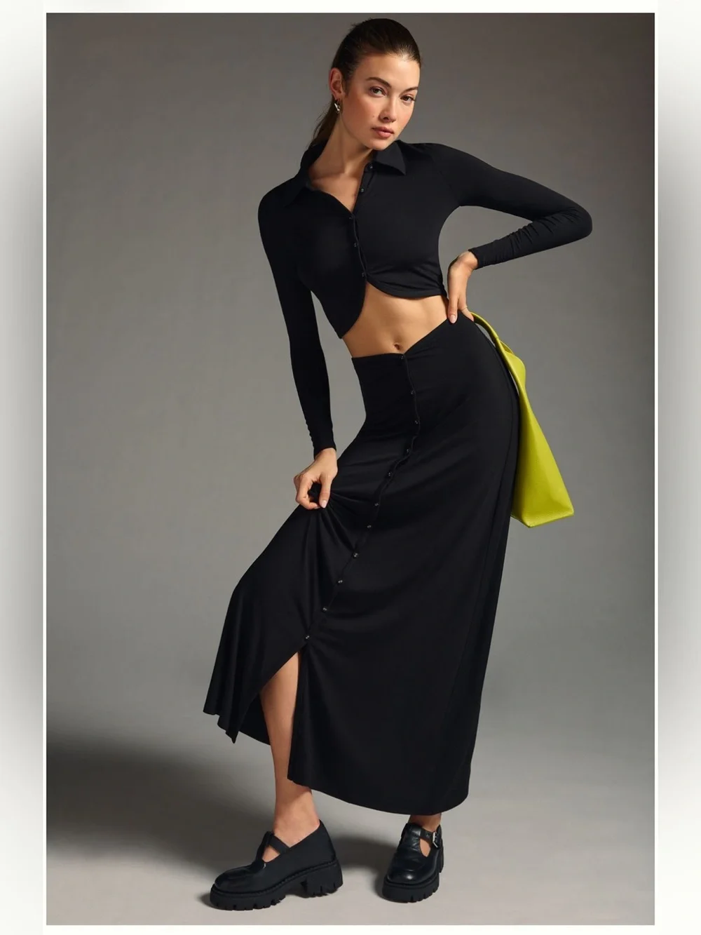 Favorite Daughter the Good for You Black Button-Down Maxi Skirt